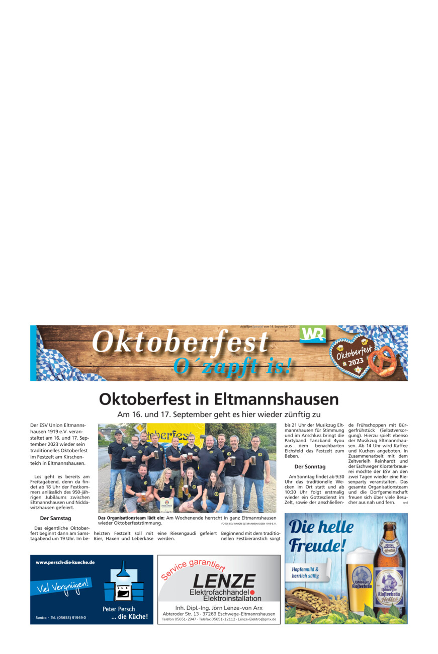 Oktoberfest Eltmannshausen vom Donnerstag, 14.09.2023
