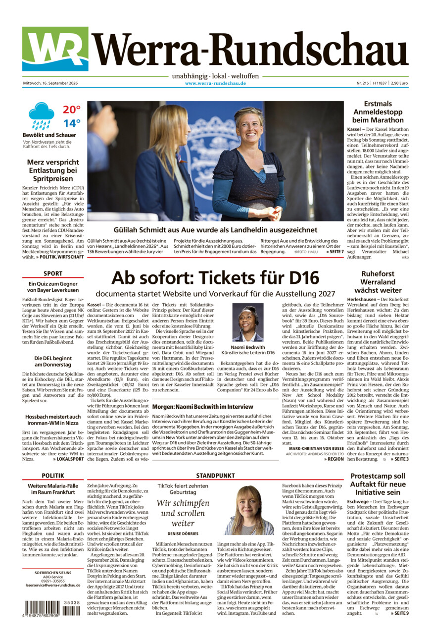 Werra Rundschau vom Mittwoch, 16.09.2026