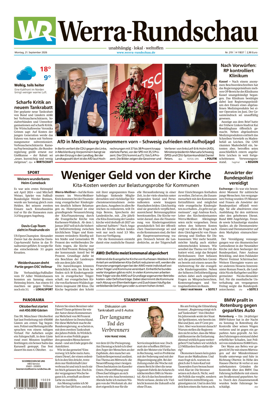 Werra Rundschau vom Montag, 21.09.2026