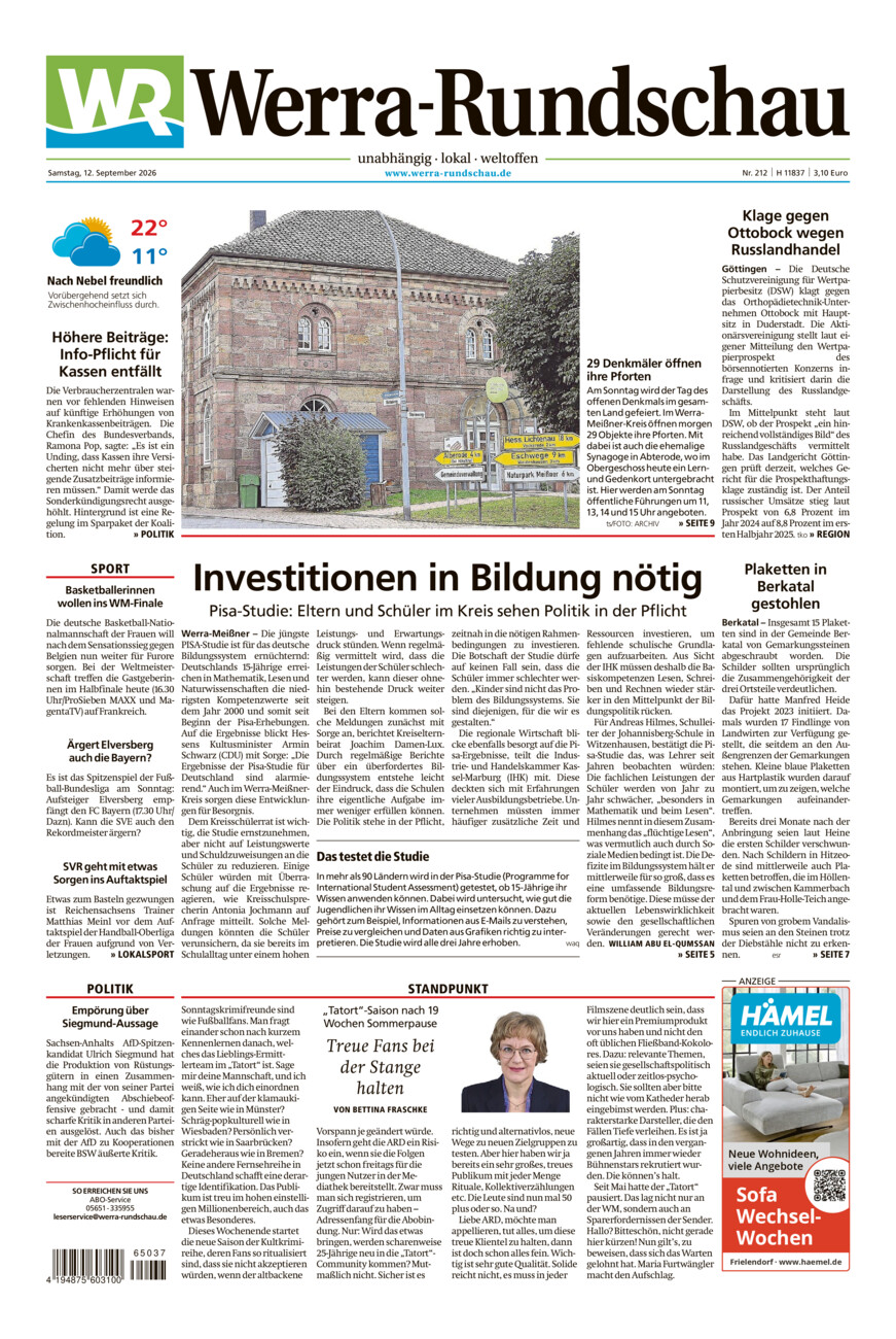 Werra Rundschau vom Samstag, 12.09.2026