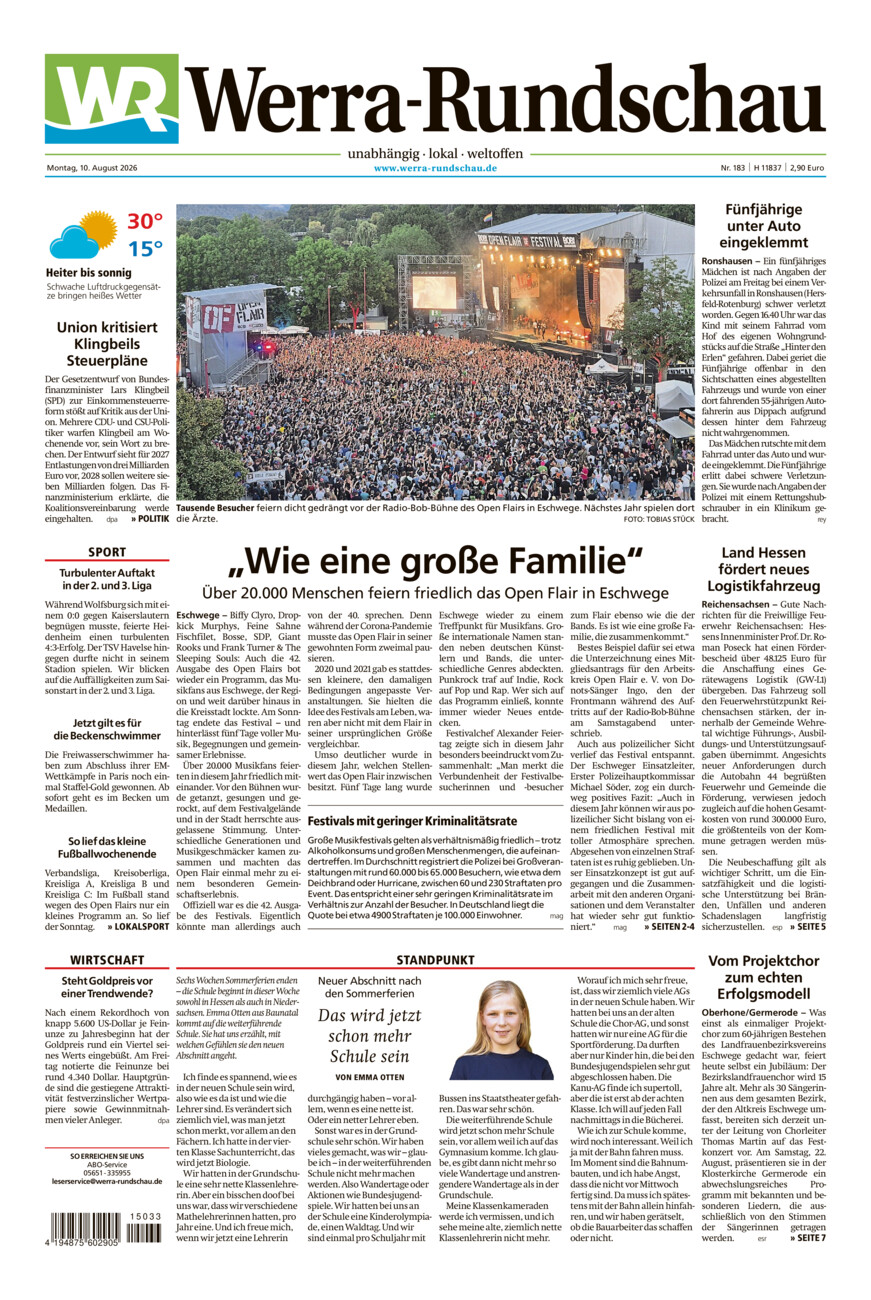 Werra Rundschau vom Montag, 10.08.2026