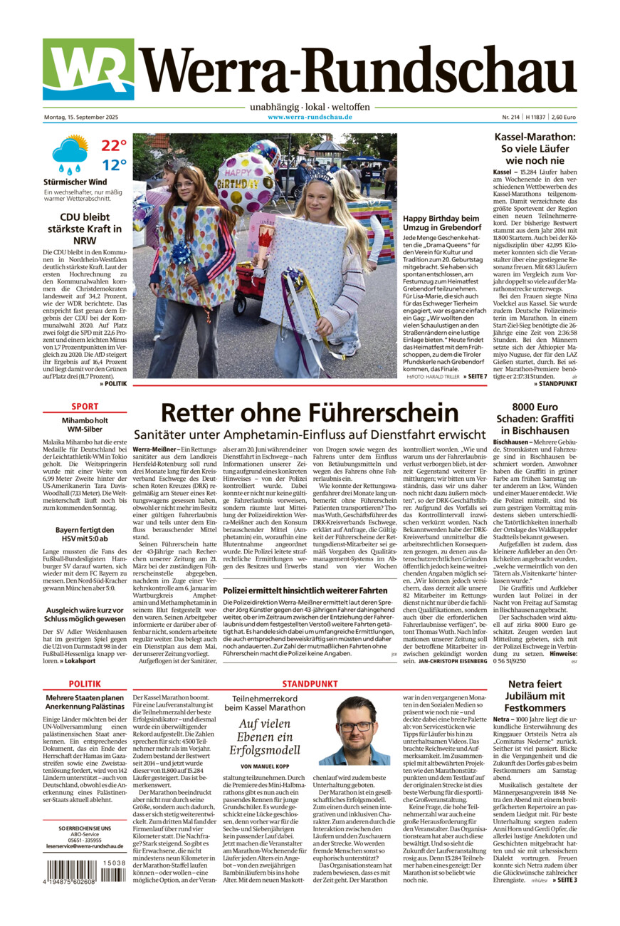 Werra Rundschau vom Montag, 15.09.2025