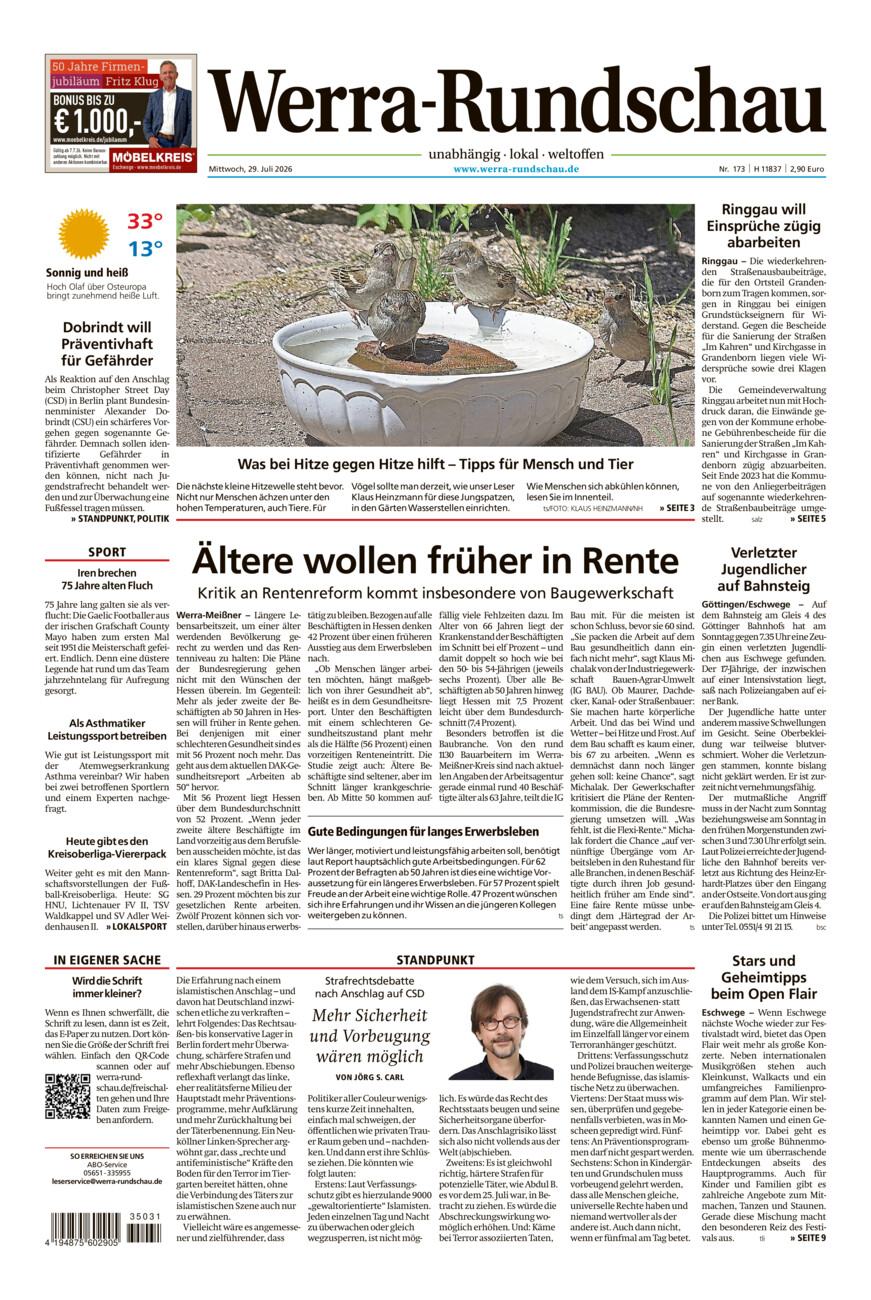 Werra Rundschau vom Mittwoch, 29.07.2026